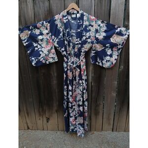 Nwot Smithsonian Cotton Kimono Robe Navy Blue Princess Peony Yukata M